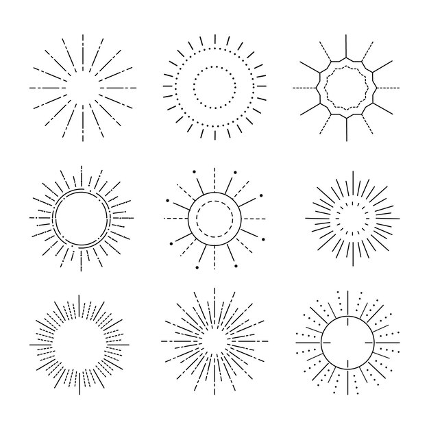 Colección de rayos de sol planos lineales