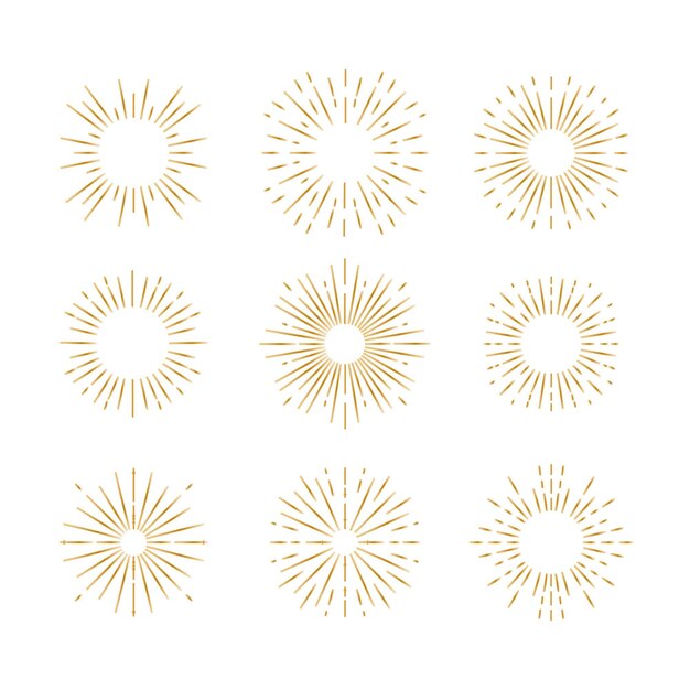 Colección de rayos de sol planos lineales