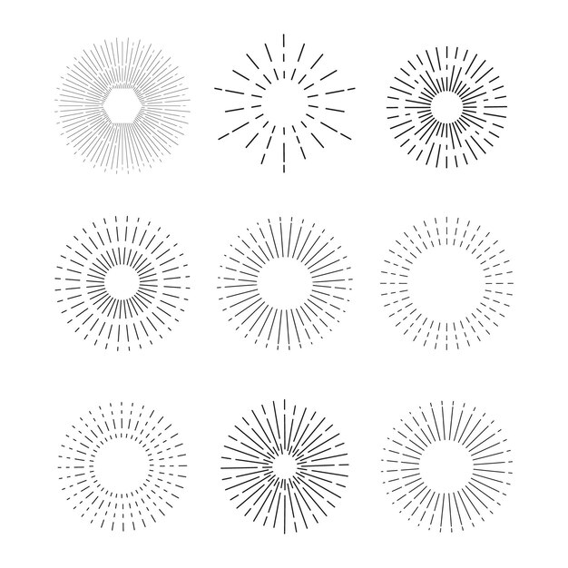 Colección de rayos de sol planos lineales