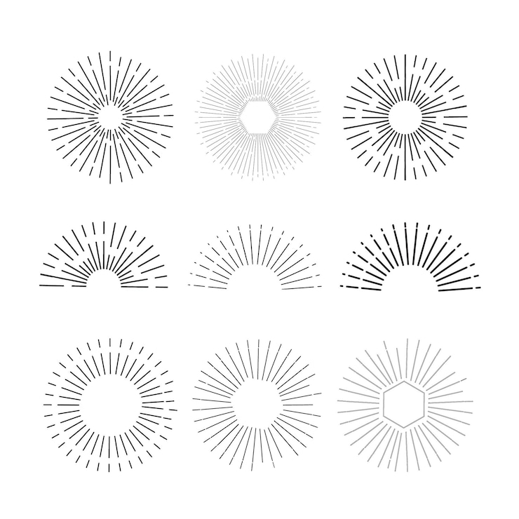 Vector gratuito colección de rayos de sol planos lineales
