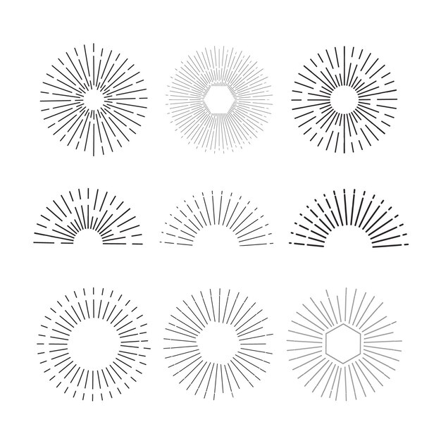 Colección de rayos de sol planos lineales