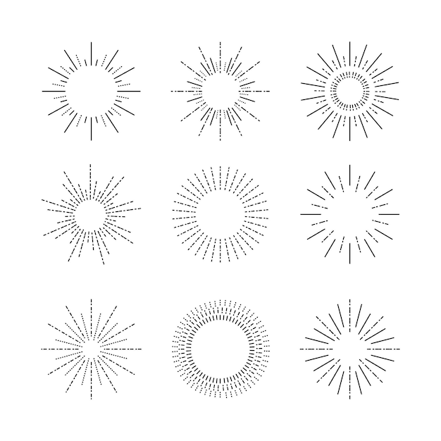 Colección de rayos de sol planos lineales