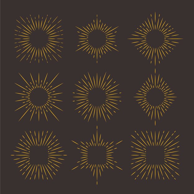 Colección de rayos de sol planos lineales
