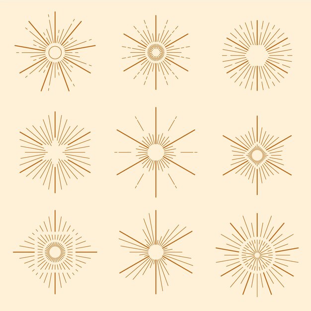 Colección de rayos de sol planos lineales
