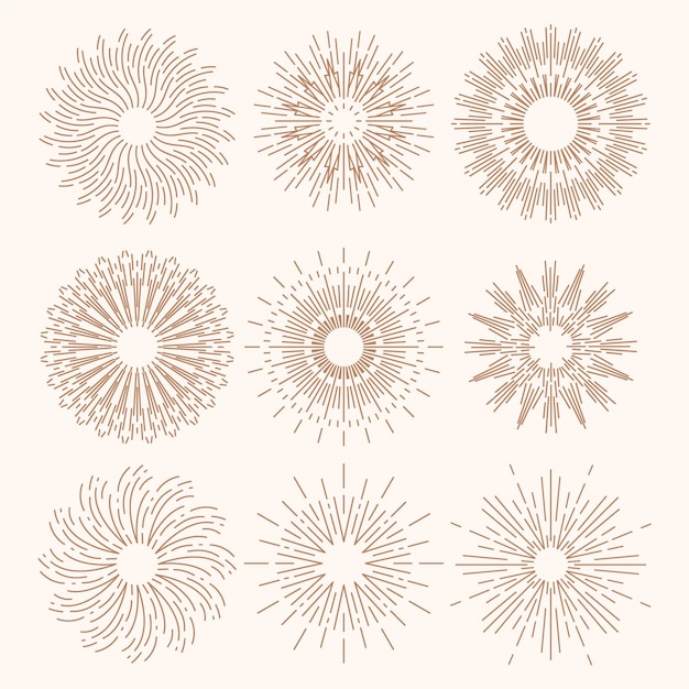 Colección de rayos de sol planos lineales