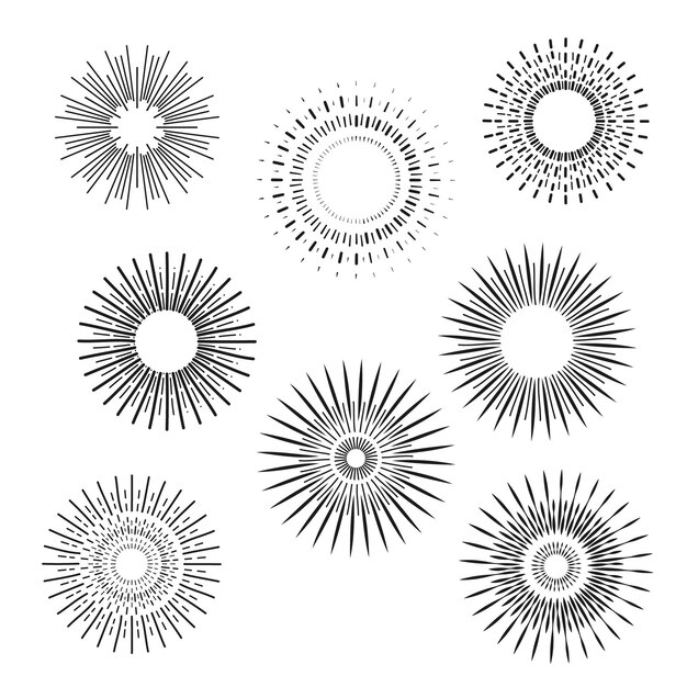 Colección de rayos de sol planos lineales