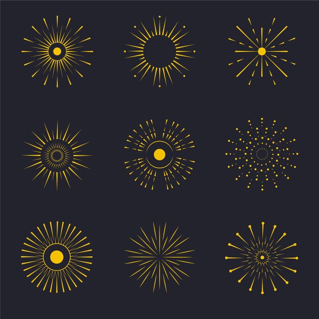 Colección de rayos de sol planos lineales