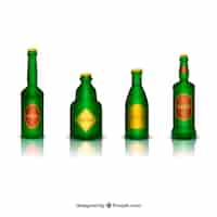 Vector gratuito colección realista de botellas de cerveza con etiqueta