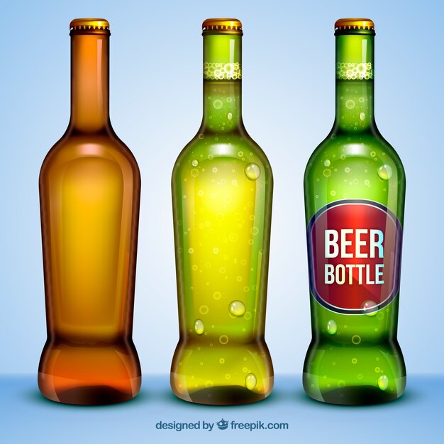 Colección realista de botellas de cerveza