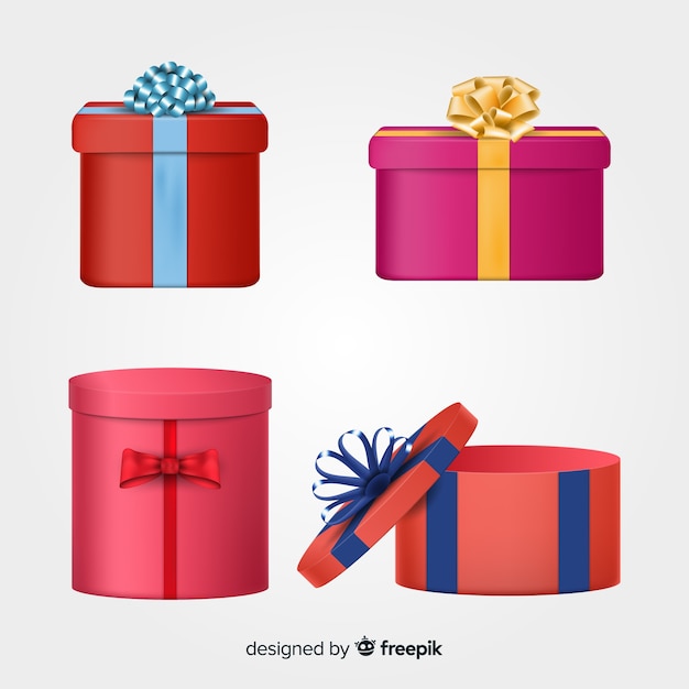 Vector gratuito colección realista de cajas de regalos de navidad