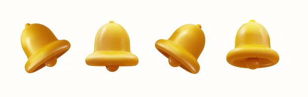 Colección realista de campanas aislada sobre fondo blanco Señal de alerta de atención de despertador Nuevo mensaje Nuevo recordatorio de suscriptor Iconos 3d
