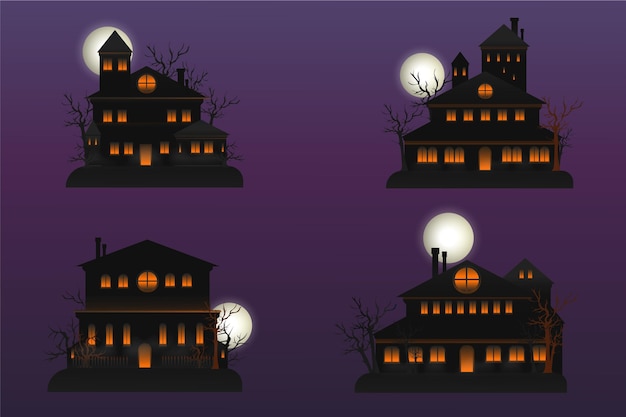 Vector gratuito colección realista de casas embrujadas de halloween