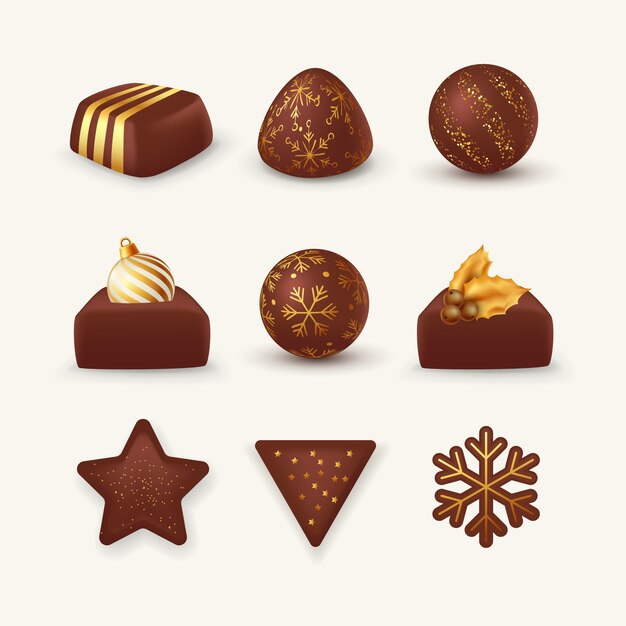 Colección realista de chocolates navideños