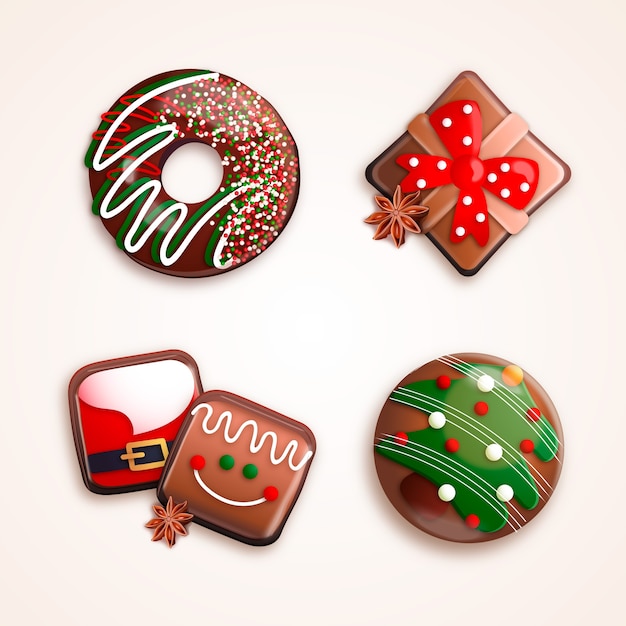 Vector gratuito colección realista de chocolates navideños