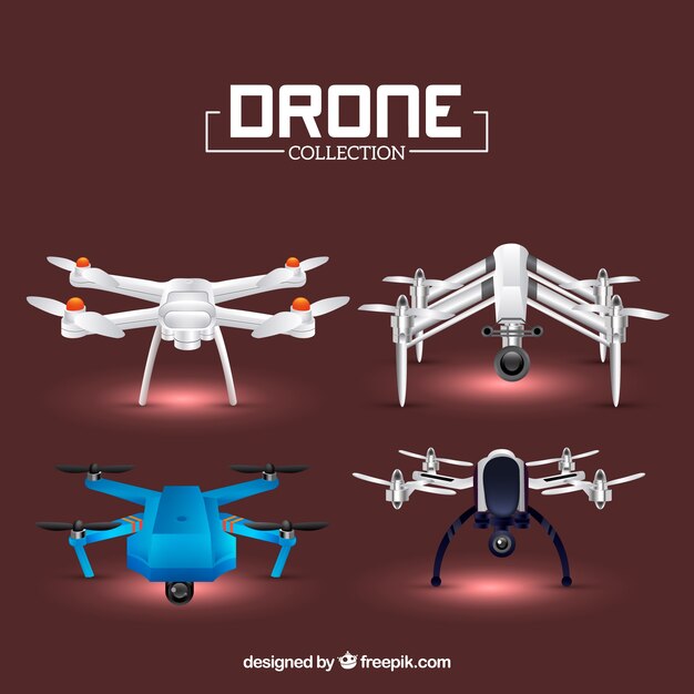 Colección realista de cuatro drones