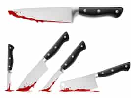 Vector gratuito colección realista de cuchillos ensangrentados