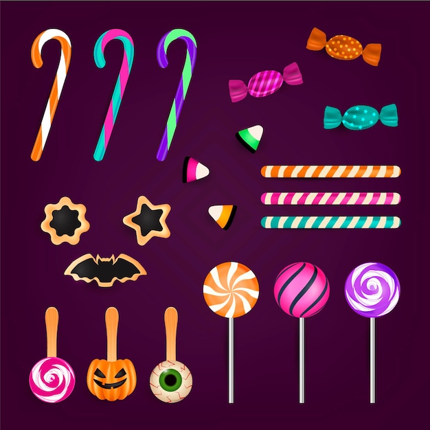 Vector gratuito colección realista de dulces de halloween