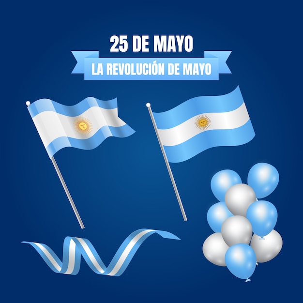 Colección realista de elementos de diseño de celebración del 25 de mayo
