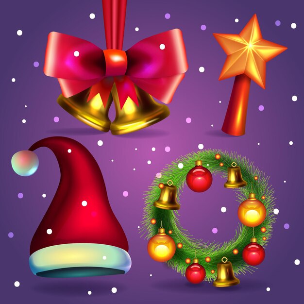 Colección realista de elementos de feliz navidad