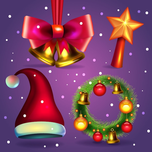 Colección realista de elementos de feliz navidad