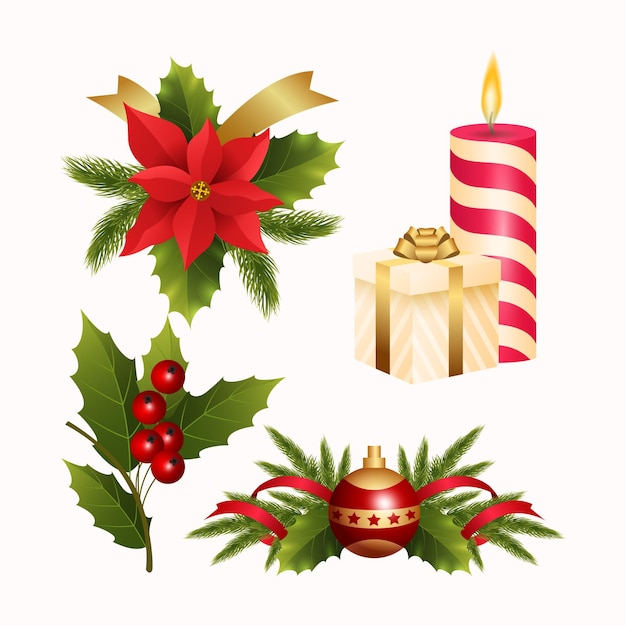 Colección realista de elementos navideños