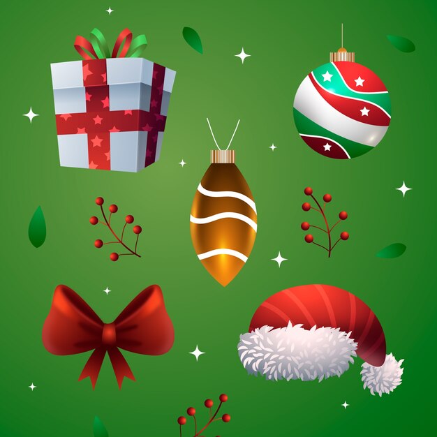 Colección realista de elementos navideños
