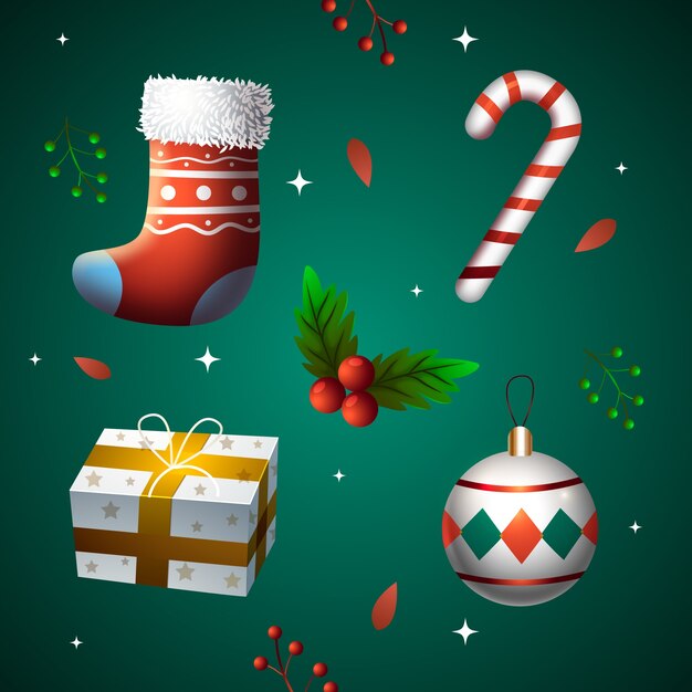 Colección realista de elementos navideños