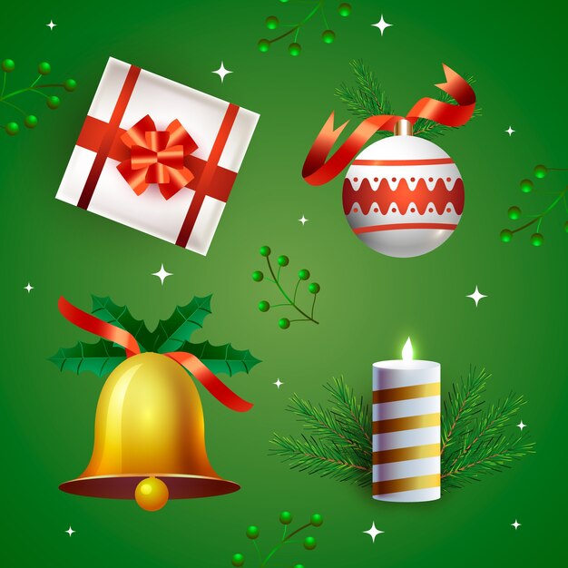 Colección realista de elementos navideños