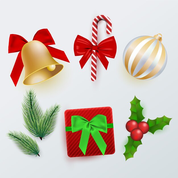Colección realista de elementos navideños