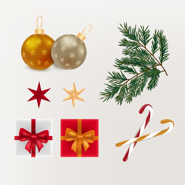 Colección realista de elementos navideños