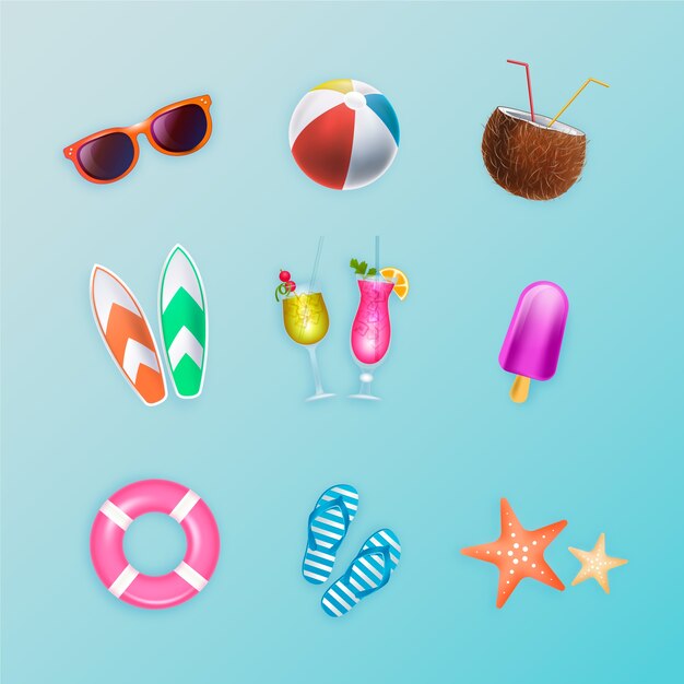 Colección realista de elementos de verano