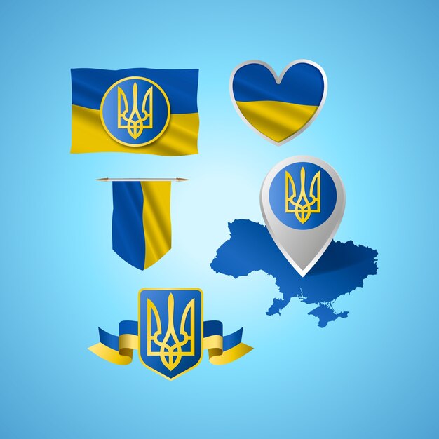 Colección realista de emblemas nacionales de ucrania