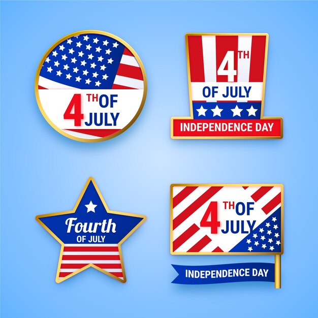 Colección realista de etiquetas del 4 de julio