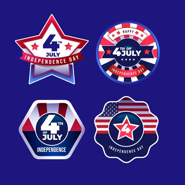 Colección realista de etiquetas del 4 de julio
