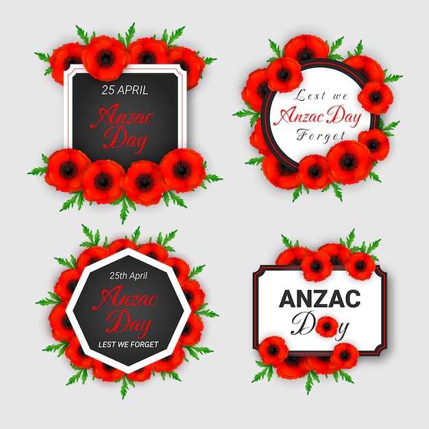 Vector gratuito colección realista de etiquetas del día de anzac