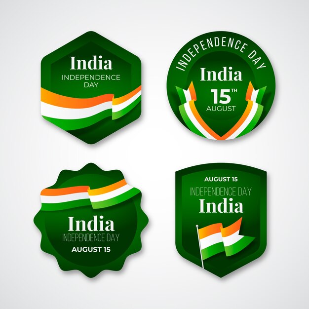 Colección realista de etiquetas del día de la independencia de la india