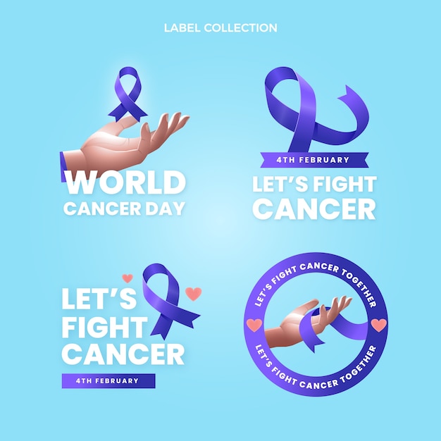 Colección realista de etiquetas del día mundial del cáncer