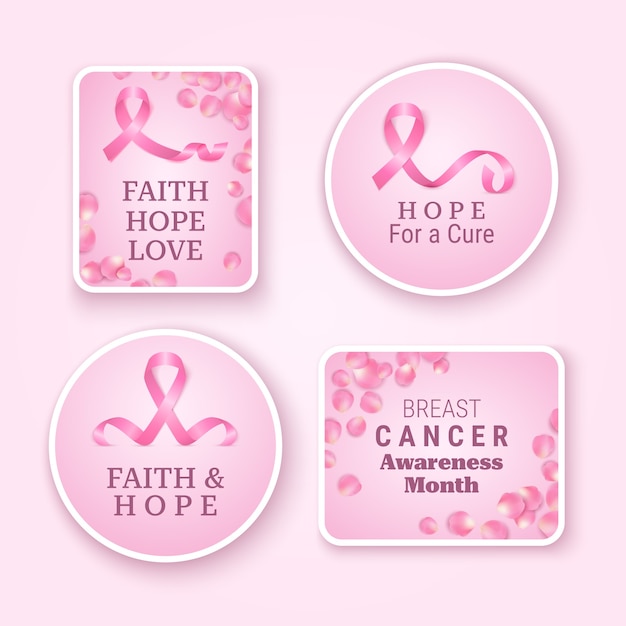 Colección realista de etiquetas del mes de concientización sobre el cáncer de mama