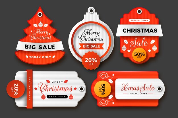 Colección realista de etiquetas de rebajas navideñas