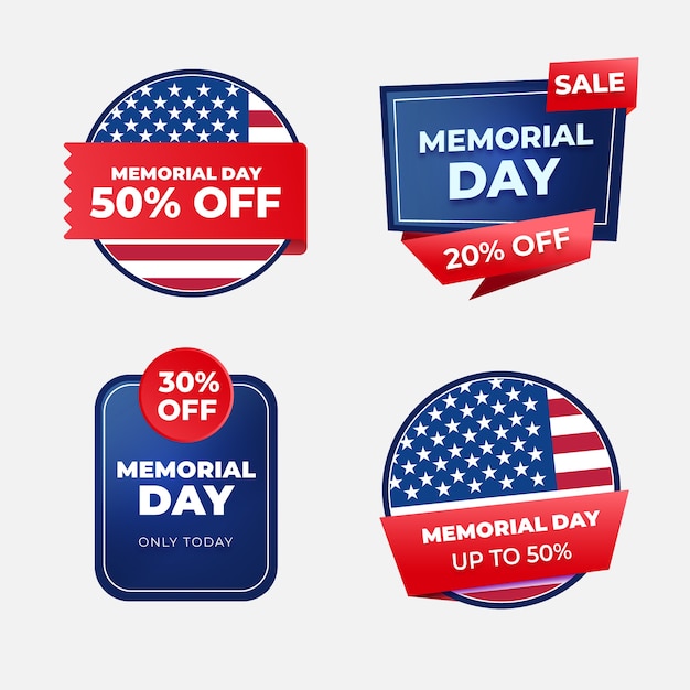 Colección realista de etiquetas de venta de memorial day