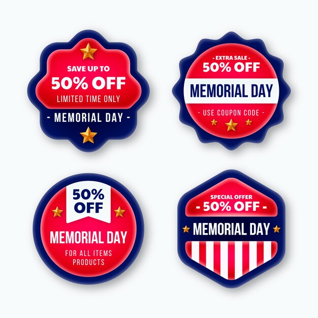 Colección realista de etiquetas de venta de memorial day