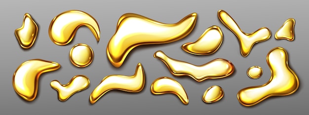Colección realista de gotas líquidas de oro.