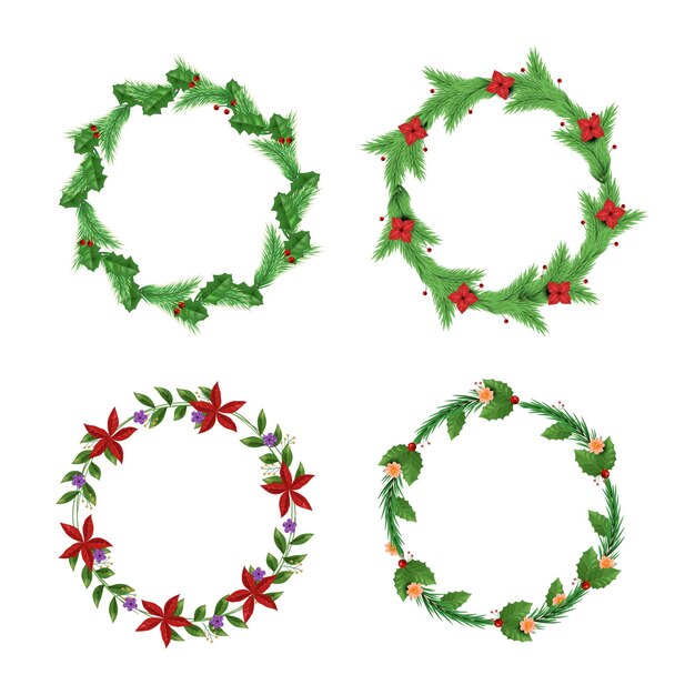 Colección realista de guirnaldas y flores navideñas