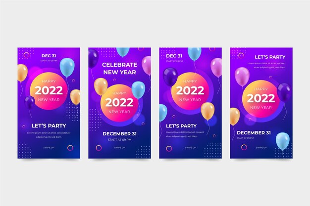 Colección realista de historias de instagram de año nuevo
