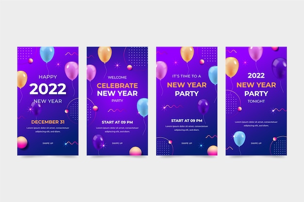 Vector gratuito colección realista de historias de instagram de año nuevo