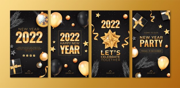 Colección realista de historias de instagram de año nuevo