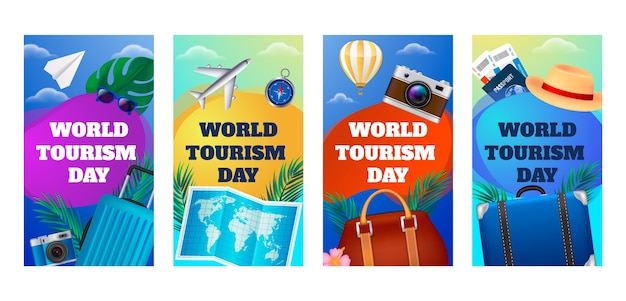 Vector gratuito colección realista de historias de instagram para la celebración del día mundial del turismo