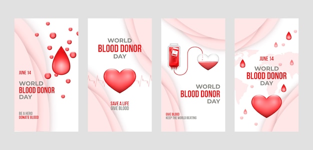 Vector gratuito colección realista de historias de instagram del día mundial del donante de sangre