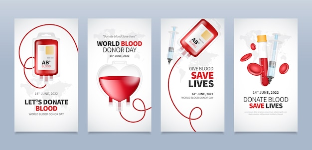 Colección realista de historias de instagram del día mundial del donante de sangre