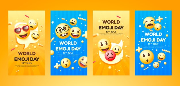 Colección realista de historias de instagram del día mundial del emoji
